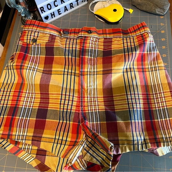 70s Plaid Board shorts Bathing suit Mens Unisex Brentwood stretches to 32" - Picture 2 of 9